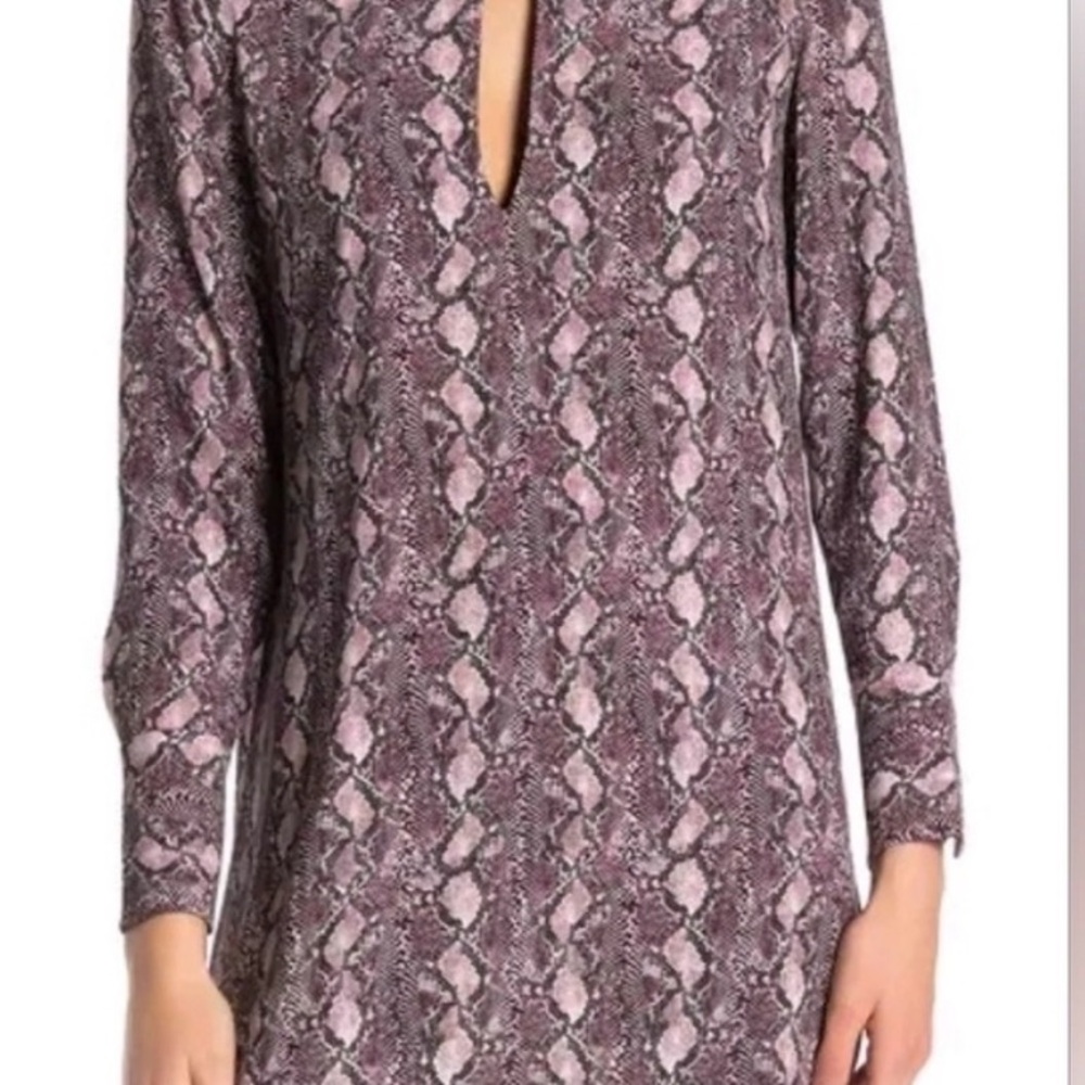 Equipment Bonnie Snake Print Long Sleeve Shift Dress in Mauve